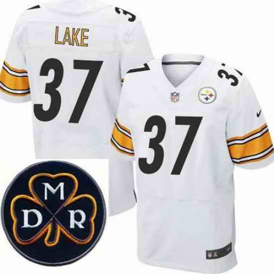 Men's Nike Pittsburgh Steelers #37 Carnell Lake Elite White NFL MDR Dan Rooney Patch Jersey